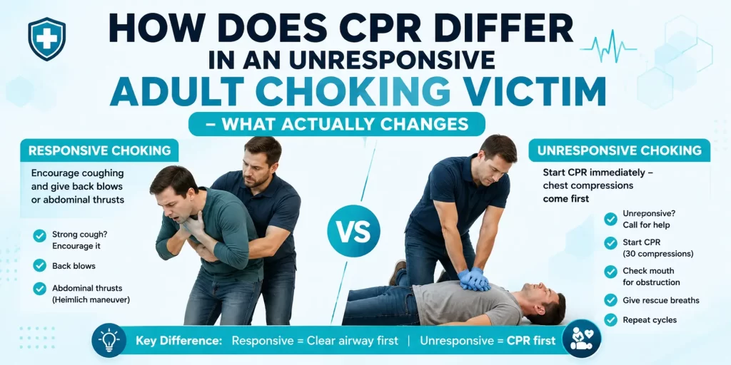 How Does Cpr Differ In An Unresponsive Adult Choking Victim